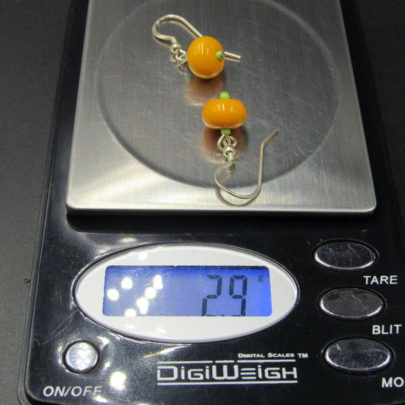 Sterling Silver Small Orange Glass Ball Earrings - Picture 5 of 5